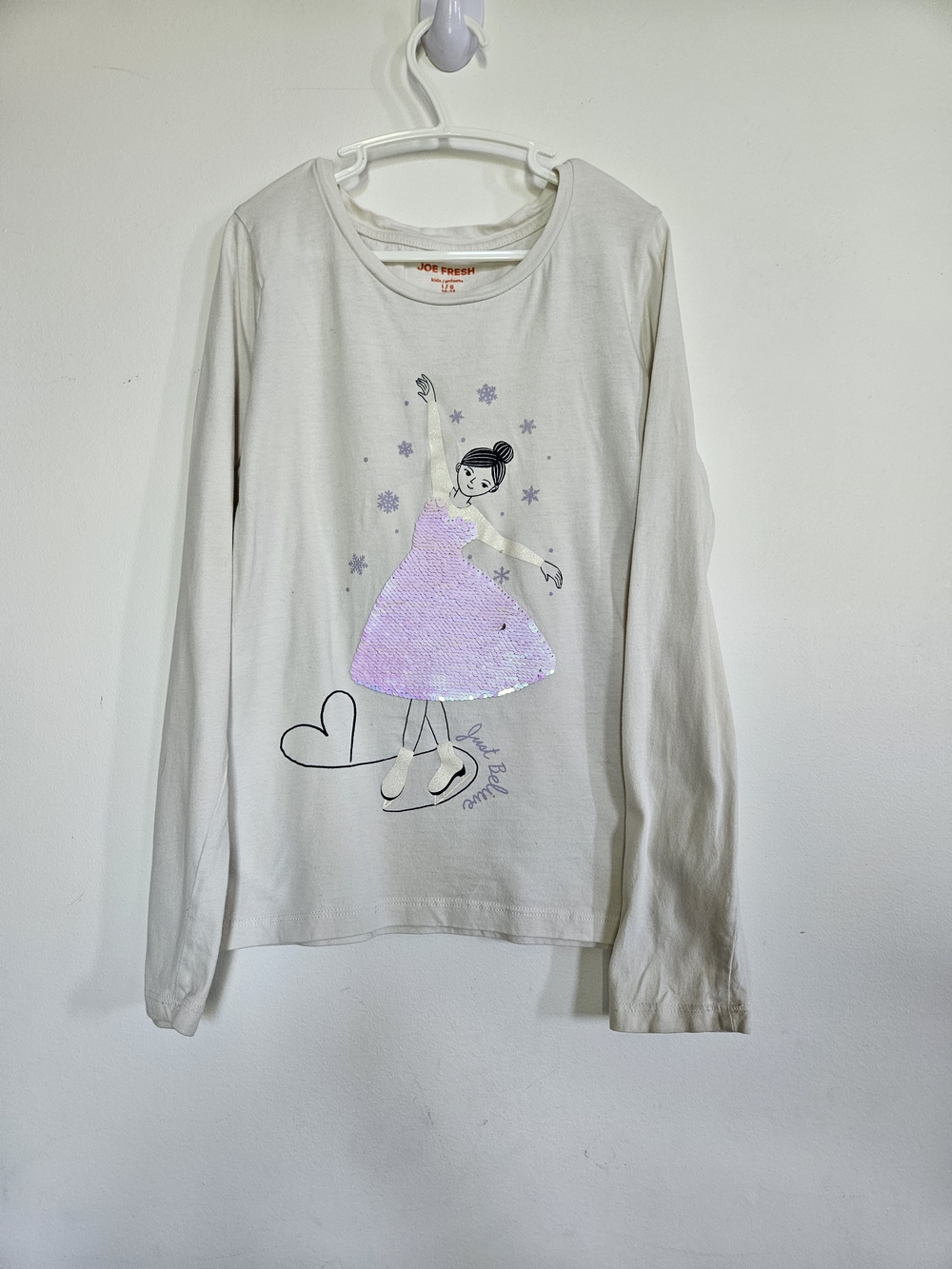 Joe Fresh Girls' Cream Long-Sleeve Sequin Ballerina Top - 10-12